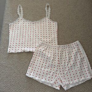 White and Red Heart Print Women's Sleepwear Set